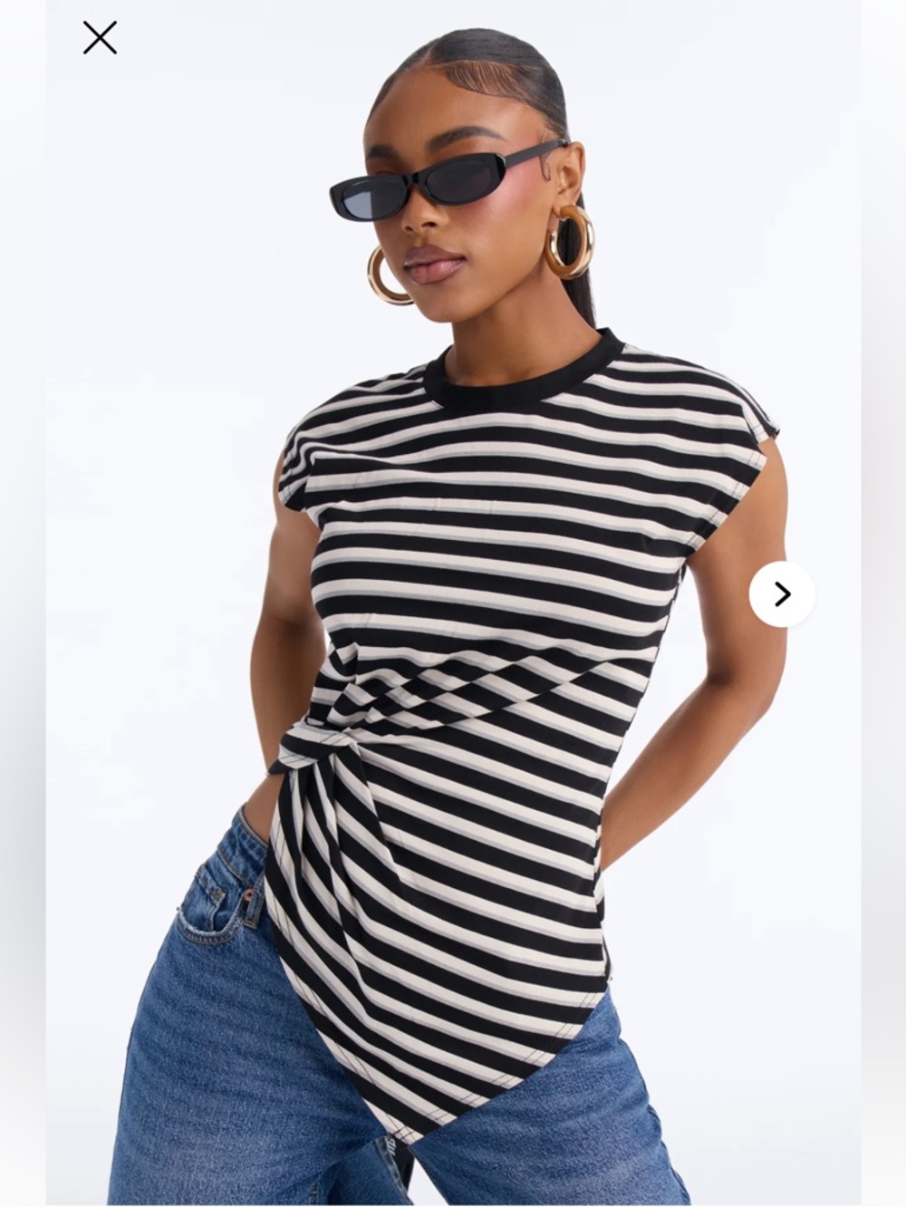 Black and white Striped Asymmetrical Ruched Shirt